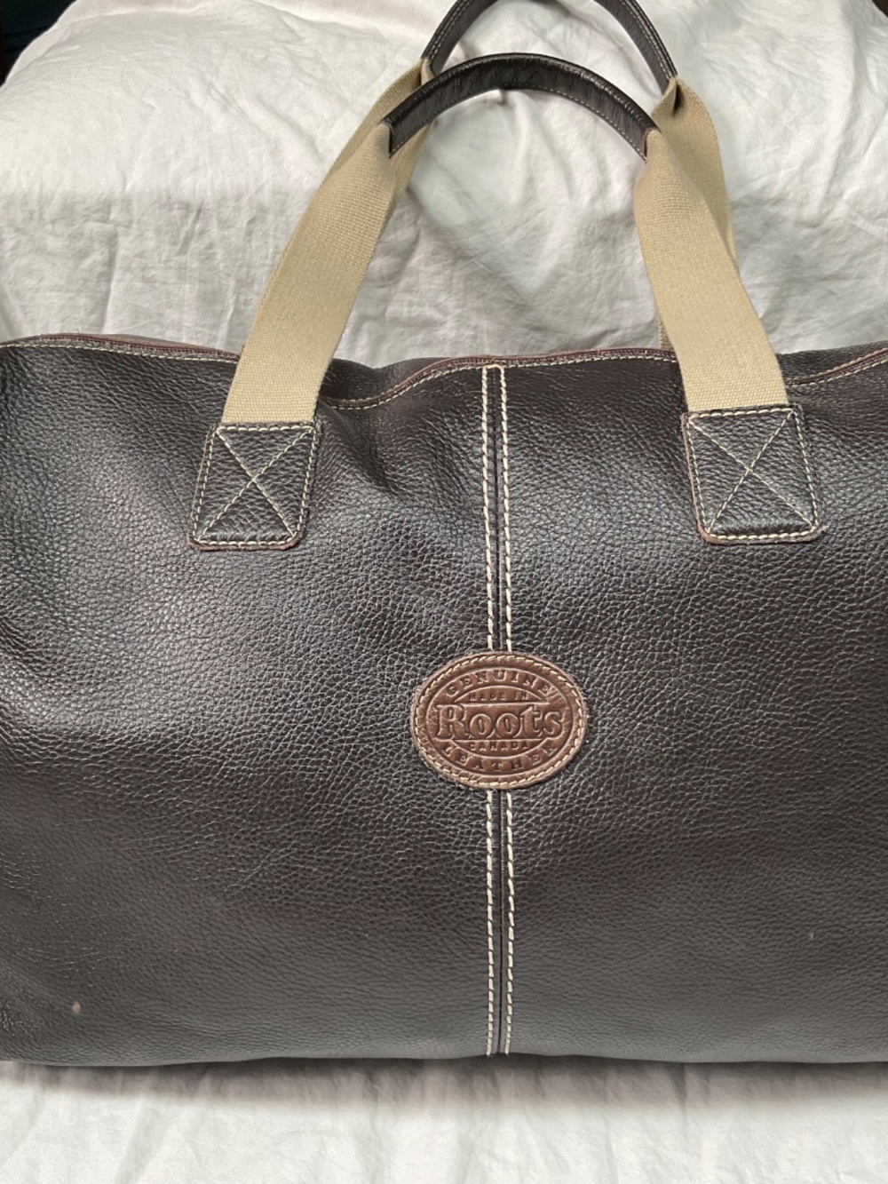 Vintage Roots Brown Pebbled Leather Duffel Weekender Bag - Picture 3 of 12